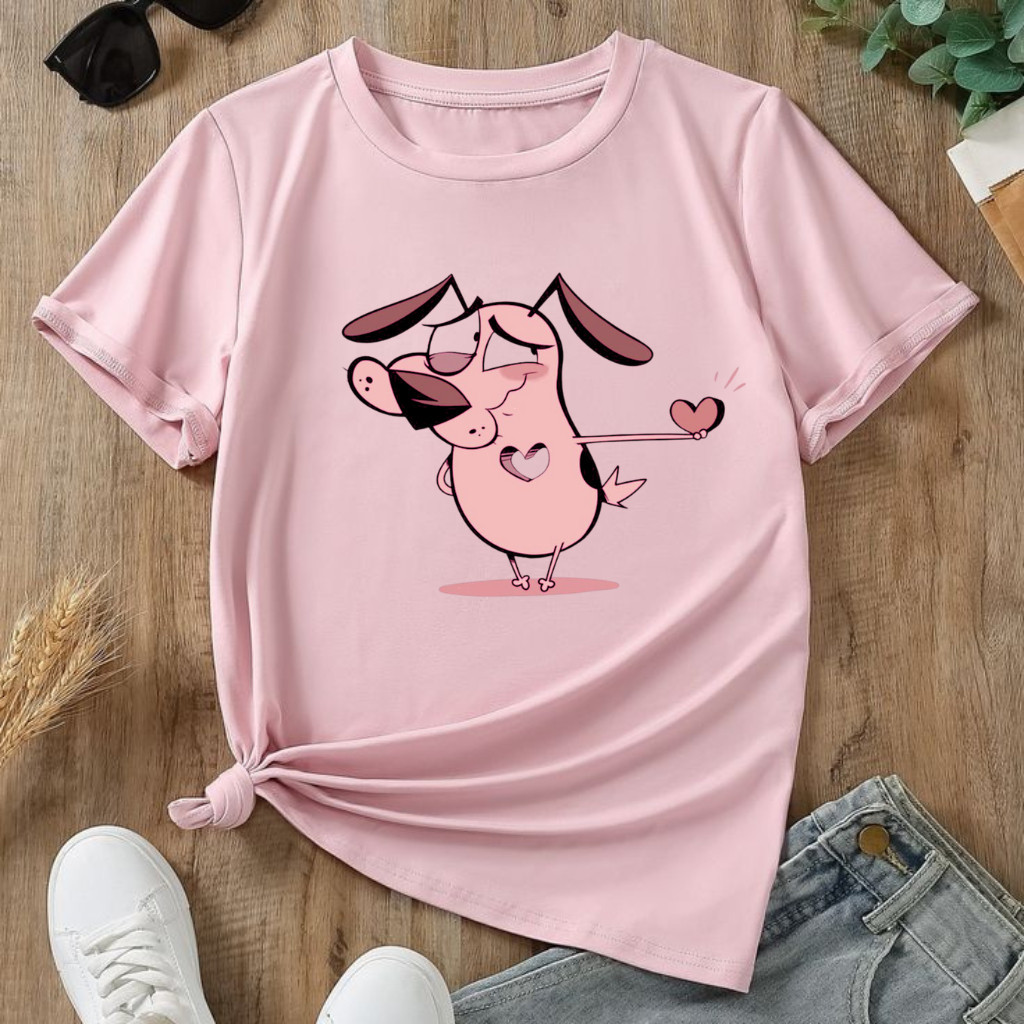 Camiseta Feminina Coragem o Cão Covarde Vintage Estampada Confortável Estilo Retrô Casual