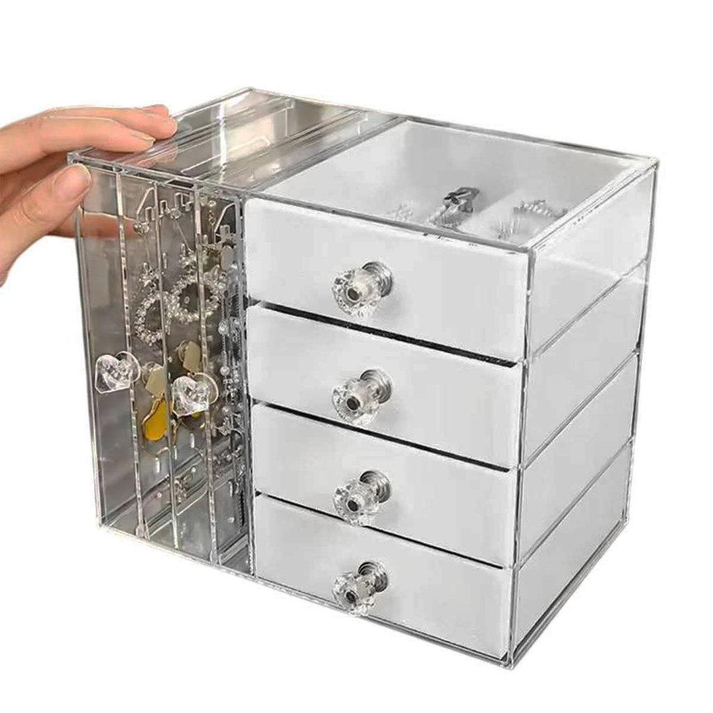 Expositor Bijuteria Porta Joia Acrilico Organizador 4 Gaveta Brinco Pulseira Colar Estojo Transparente Veludo Luxo