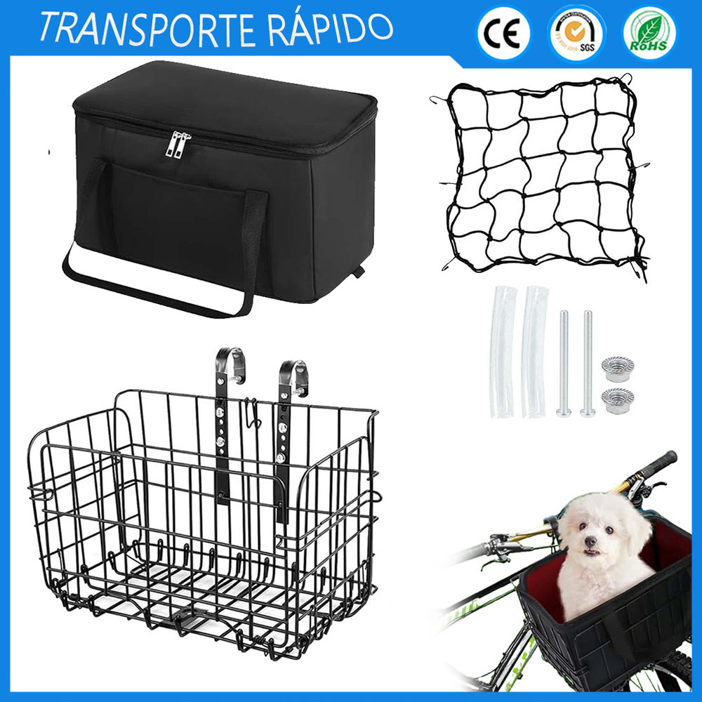 Preto cesta dianteira de bicicleta forro para cesta dobrável cesta dianteira rede para bagagem rede para capacete