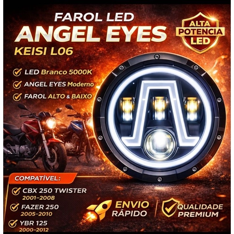 Farol LED Angel Eyes Keisi L06 | CBX 250 Twister 2001-2008 | Fazer 250 2005-2010 – Design Moderno