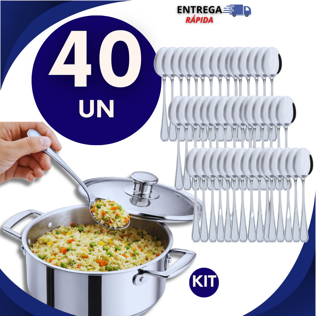 Kit Combo 40 Colheres Colher Aço Inox Premium Para Restaurantes Cozinha Casa Bar Talher Colher de Sopa Utilidades Buffet