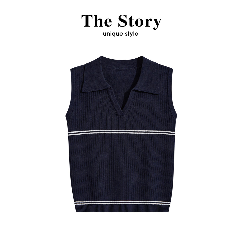 Esses coisas guarda-roupa gola polo colete de malha feminino verão exterior Wear High-End seda gelo lapela curta sem man
