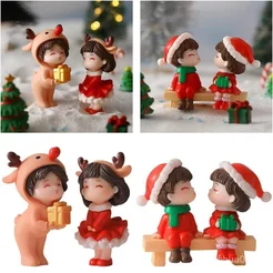 Estatuetas De Casal De Natal Fofas/Mini Boneco De Neve De Papai Noel Boneca De Paisagem Em Miniatura/Carro Casa Desktop