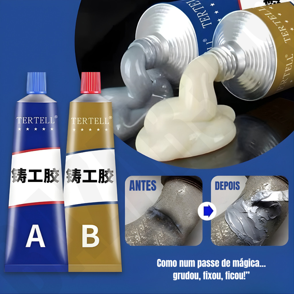 Cola Mágica Solda Fria 100g tipo Quick-Drying AB Adesivo Ferro Fundido Metálico (Substitui Soldagem)