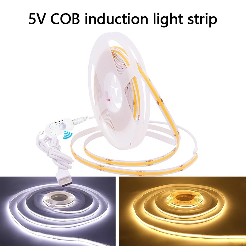 USB 5V PIR Sensor De Movimento COB Light Strip 320 Leds/M Luz De Fundo Flexível Do Guarda-Roupa FOB LED Sob A Armário Lâ