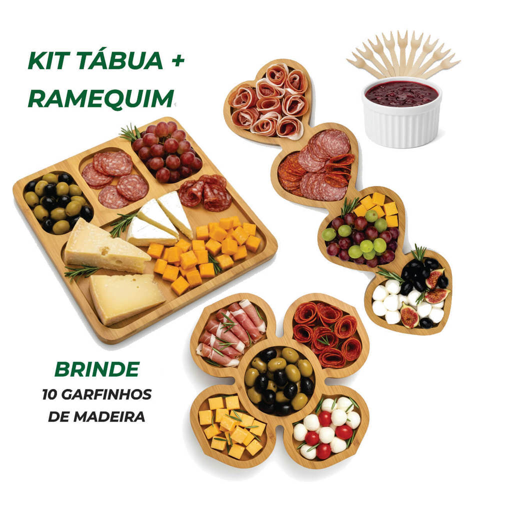 Petisqueira de Madeira + Ramequim + 10 Garfinhos Brinde – p/ Petiscos Frios e Queijo em Oferta na Shopee