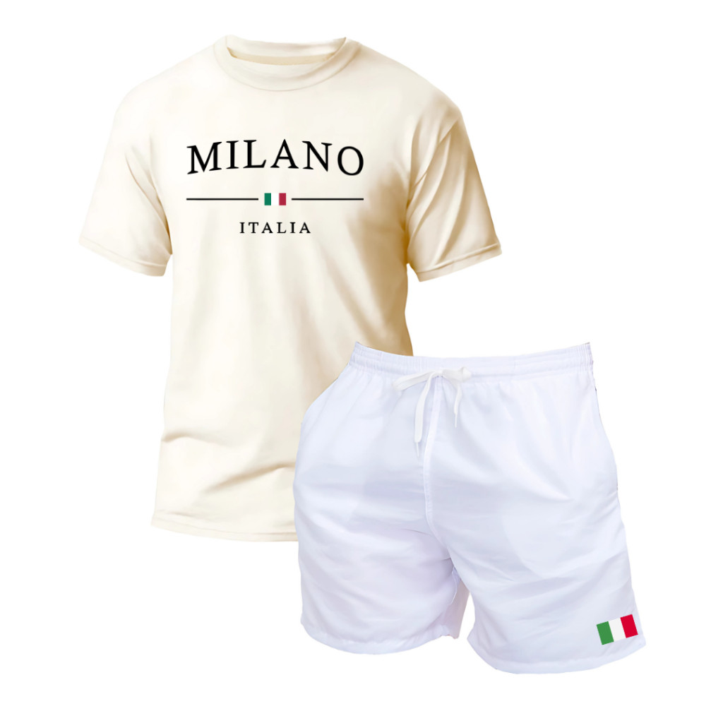 Conjunto Camiseta Masculina Básica Milano Italia + Short Tactel Praia Mauricinho Corrida Verão em Oferta na Shopee