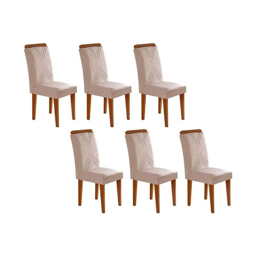 Cadeira Sala de Jantar Amsterdã Madeira Kit 6 Un Capuccino - Veludo Creme - Rufato em Oferta na Shopee