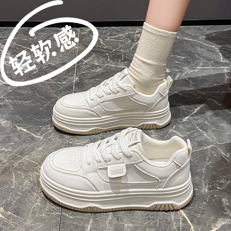 tênis feminino salto grosso tênis corrida respirável Sapatos brancos de couro genuíno feminino 2025 novo estilo outono A