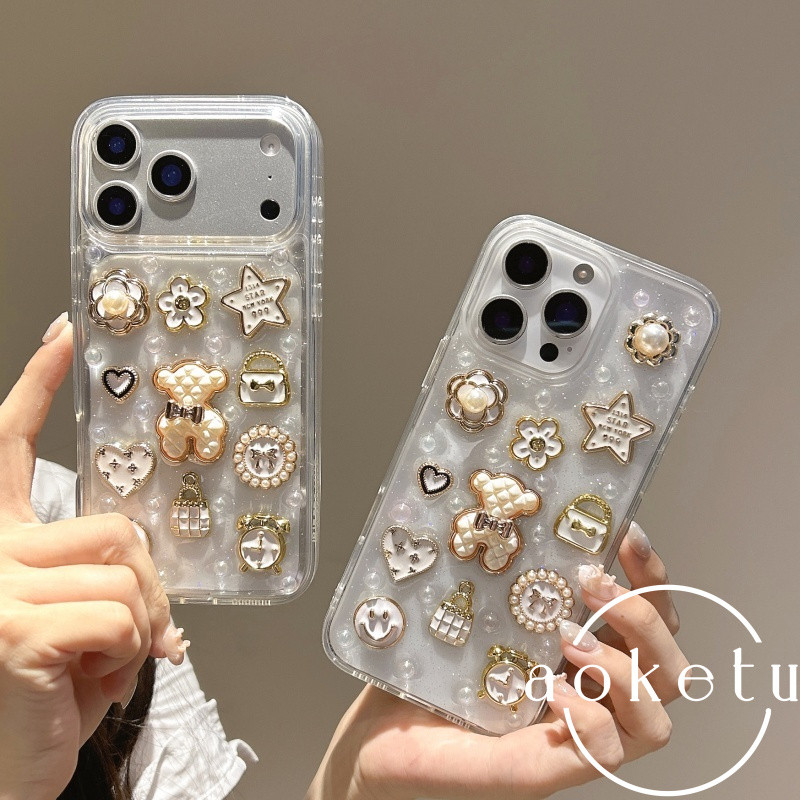 Luxo Tridimensional Pérola Ursinho Estrela De Cinco Pontas Capa De Telefone Adequada Para iPhone 11 12 13 14 15 16 17 Pr em Oferta na Shopee