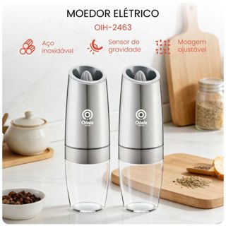 Kit 2 Moedores De Pimenta E Sal Elétrico Inox Gravidade Luxo Mesa Posta Gourmet  OIH-2463 em Oferta na Shopee
