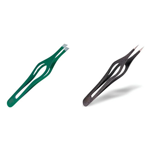 Kit Edel: Pinça Laqueada Chanfrada Verde 9cm + Pinça Laqueada Pontuda Preto 9cm