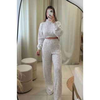 Conjunto Trico Mousse Feminino Cropped Gola Alta Cacharrel Manga longa em Oferta na Shopee