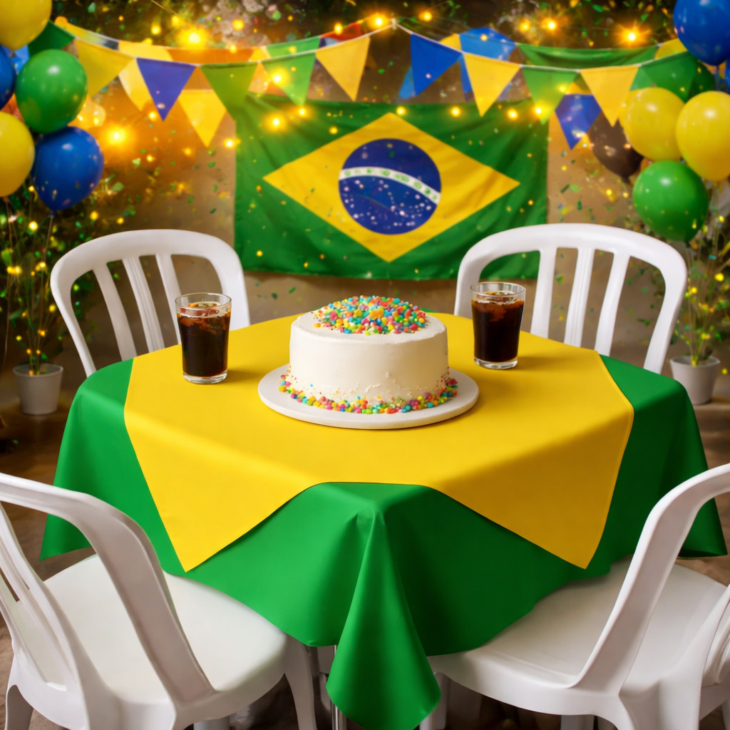 Kit Toalhas de Mesa Verde e Amarelo + Cobre Manchas Copa do mundo Brasil de TNT Gramatura 40