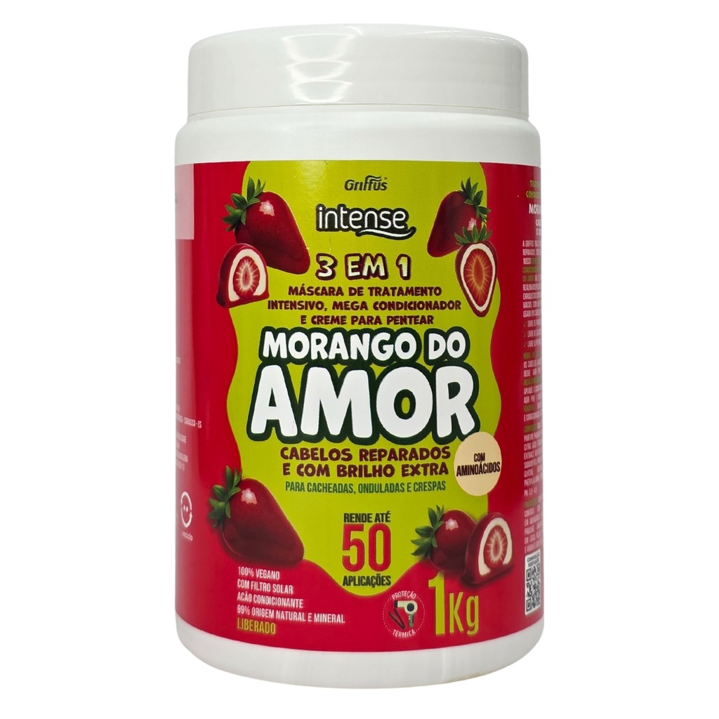 Tratamento Capilar 3 em 1 Morango do Amor Cabelos Reparados e Brilho Extra Intense Griffus 1Kg