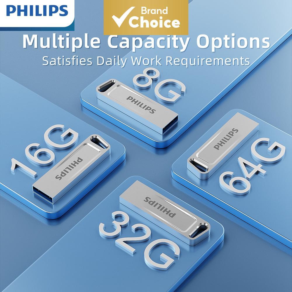 PHILIPS USB 2.0 Pen Drive Design Estiloso Armazenamento Grande 8G 16G 32G 64G 128G Leitura e Gravação de Alta