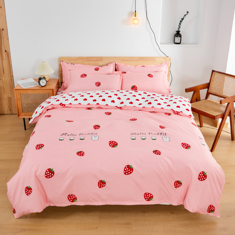 Capa de edredão de morango rosa, peça única, roupa de cama dupla única, dormitório estudantil, 150x200x230