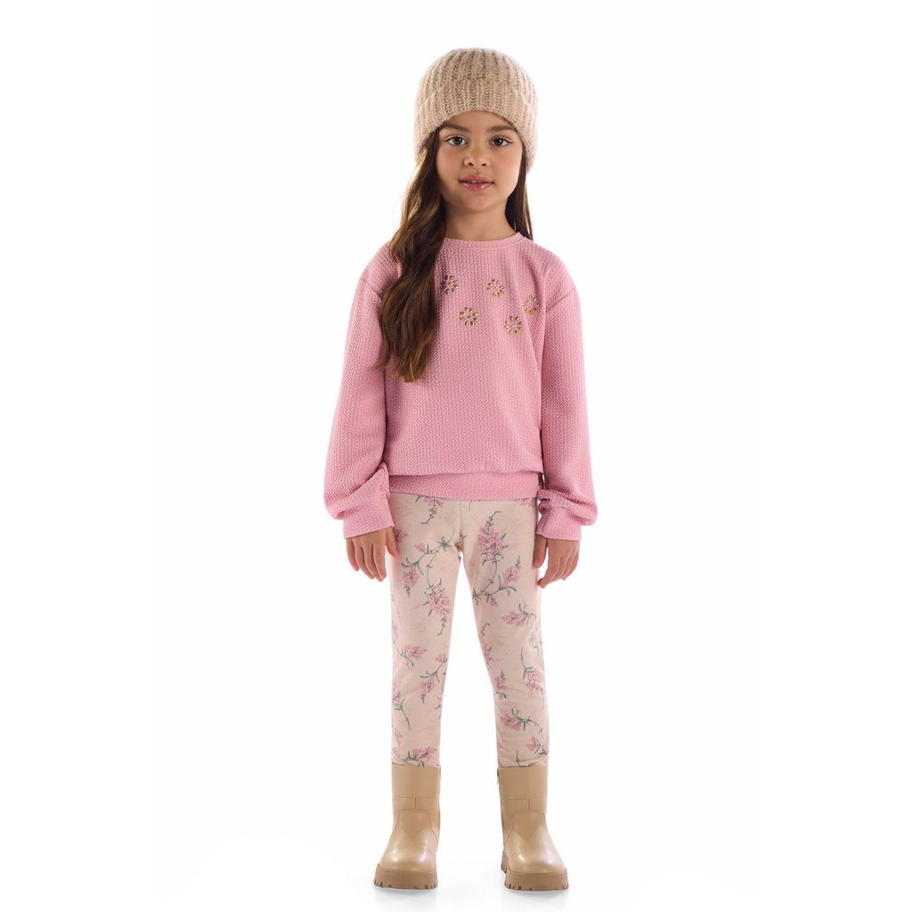 Conjunto Menina Blusa Texturizada e Calça Estampada Kiki Xodó