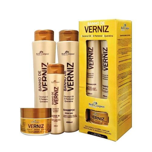 Kit Capilar Completo (4 itens) Banho de Verniz - Shamp/Cond/Masc/LeaveIn - Bell Corpus