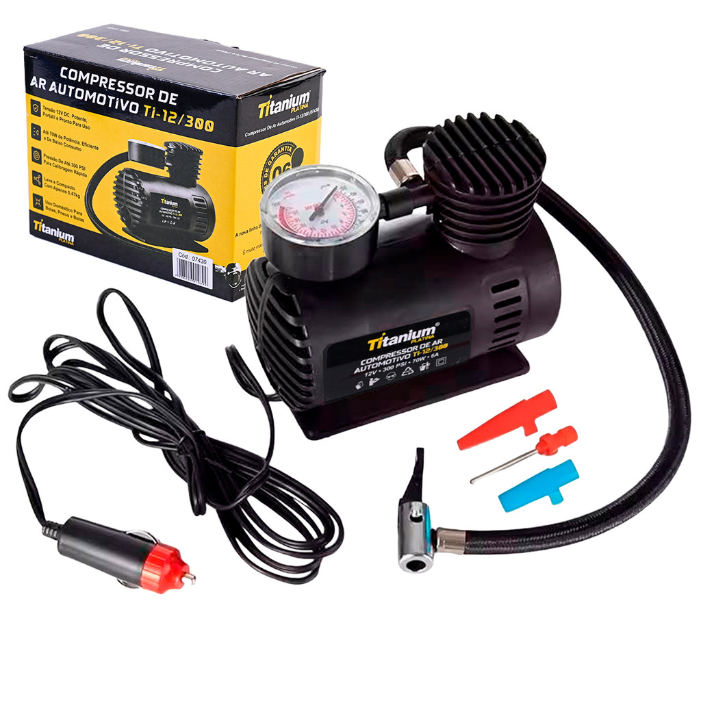 Mini Compressor de Ar Automotivo 12V 300 PSI Portátil Titanium
