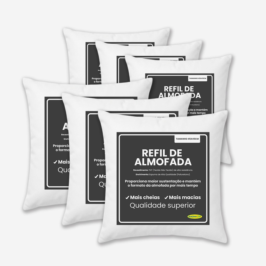 Kit até 6un Refil Enchimento Almofada Flocos Espuma 40x40 45x45 Macio Antialérgico Avulso