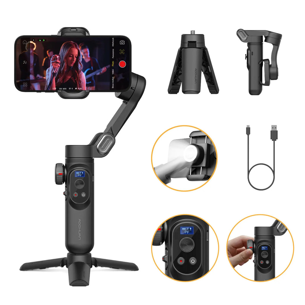AOCHUAN Smart X Pro Smartphone Portátil Gimbal 3 Eixos Com Carregamento Sem Fio Para IPhone 15 14 13