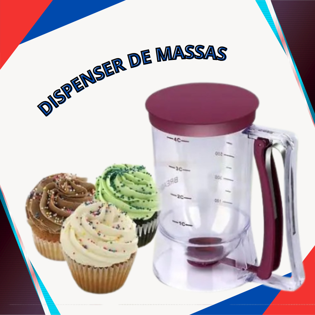 Kit 1/2 Jarra Dispenser Dosador Medidor de Massas 900ml p/ Cupcake Panqueca Waffle Crepe Confeitaria