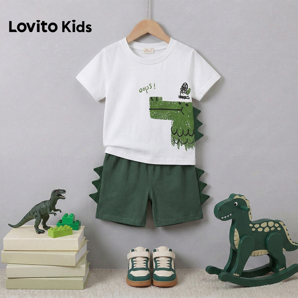 Lovito Kids Conjuntos de Shorts Casuais Primavera/verão Shorts Verdes para Meninos LNL139014