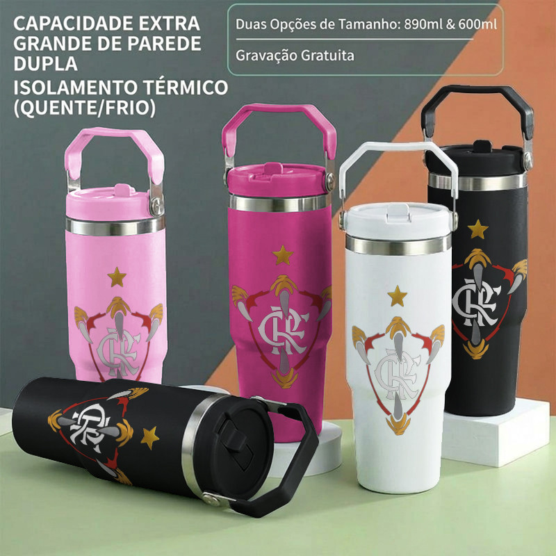 Logotipo Do Flamengo Club Para Uso Doméstico , Portátil , Grande Capacidade , Copo Térmico De Aço Inoxidável Com Canudo