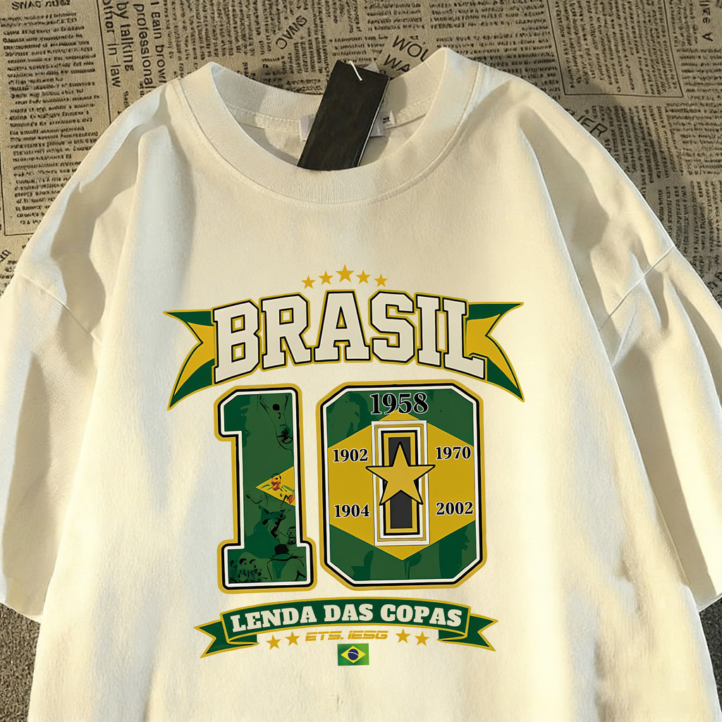 MD Camiseta Fitness Feminina Estilosa e de Caimento Solto — Top Branco com Estampa da Seleção Brasileira 0409