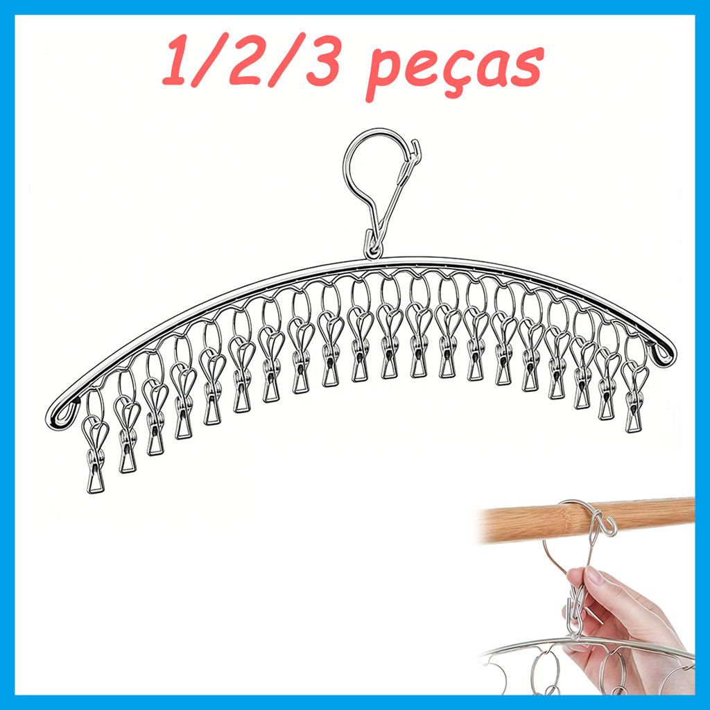 1/2/3 Pçs Varal de Aço Inox Suspenso com 20 clipes e Prendedores, Cabide para Lavanderia, Apartamento e Pequenos Espaços