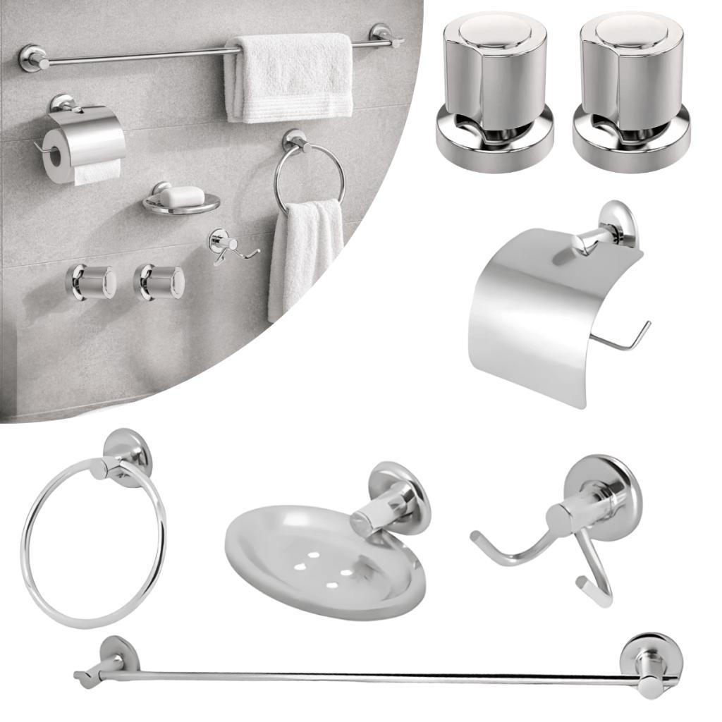 Kit 02 Acabamento Deca C40 Cromado + Kit Acessórios Banheiro Completo Porta Toalha Papeleira