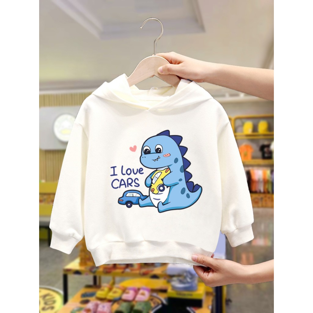 Crianças primavera outono roupas com capuz moletom meninos novo estilo na moda dos desenhos animados bonito dinossauro t