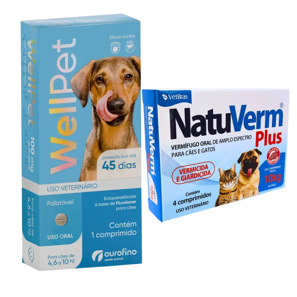 Kit Antipulgas E Vermífugo Wellpet Cães 4,6 A 10kg + Natuverm Plus Cães Até 10kg em Oferta na Shopee