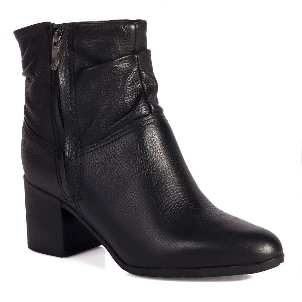 Bota Feminina Cano Curto Slouchy Bottero em Couro Legítimo com Salto Bloco - Preto