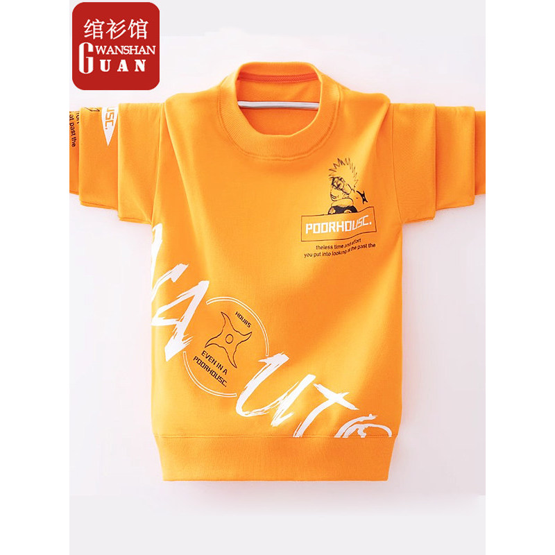 Meninos moletom de algodão camiseta de manga comprida grandes crianças topo primavera em torno do pescoço camisa de fund