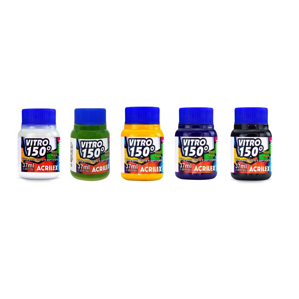 Kit Tinta Vitro 150° Acrilex 37ml Vidro Porcelana Cerâmica Forno 150°C Cores do Brasil