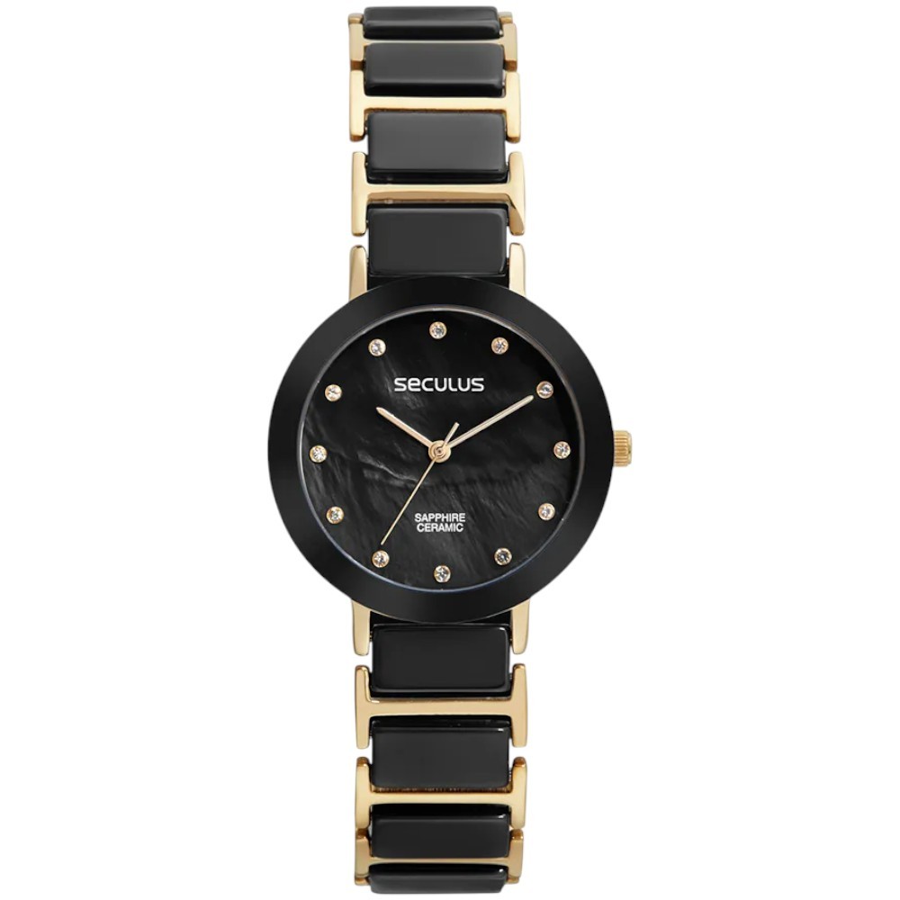 Relógio Feminino Seculus Cerâmica Safira Dourado Bicolor Rosê Original Presente 77228LPSVDQ2