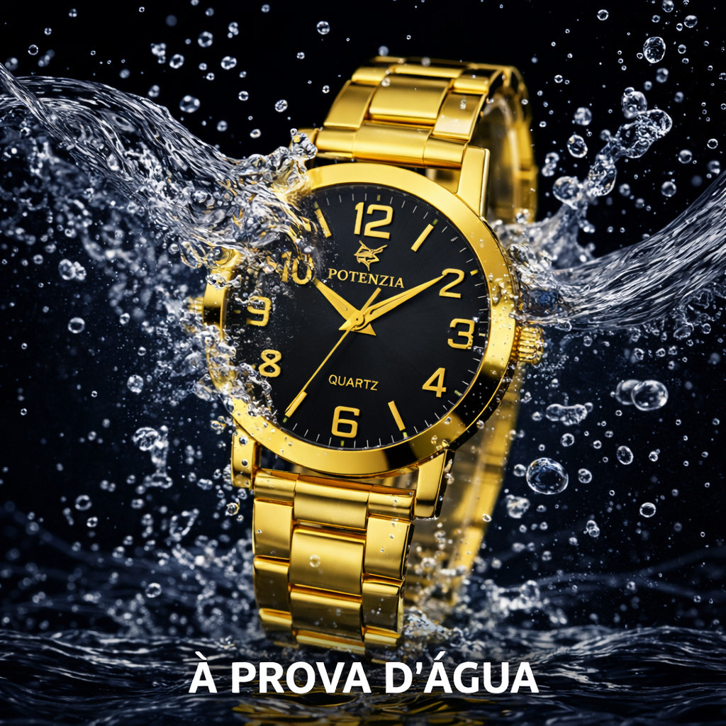 Relógio Unissex Dourado Prova d’Água Elegante Ajustável