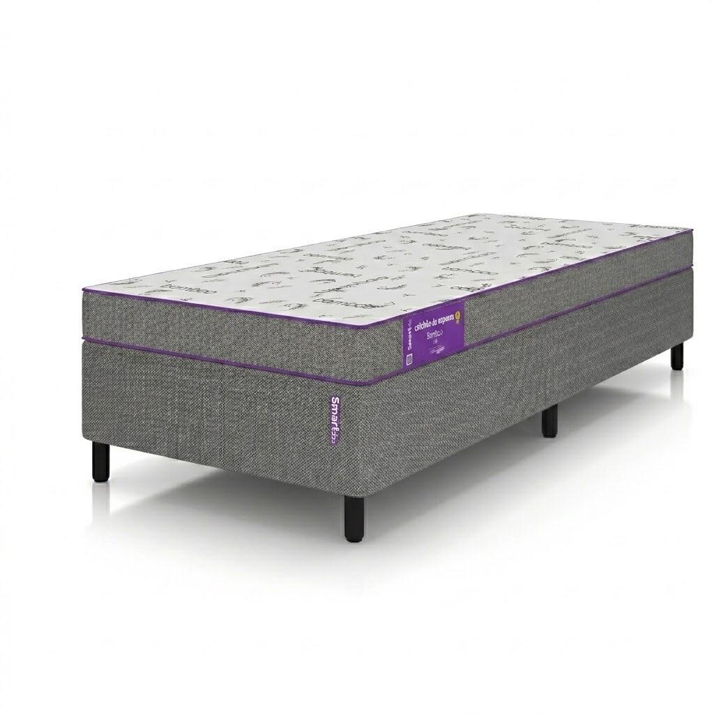 Conjunto Cama Box Solteiro Smartz: Colchão Acction D20 Macio + Base Kupon 78x188 Hipoalergênico
