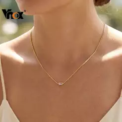 Colar Com Pingente De Zircônia Retangular De Aço Inoxidável Dourado Vnox , Joias Femininas Elegantes Para Casamento