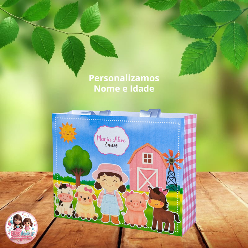 10/15/20/25 Sacolinhas Personalizadas Festa FAZENDINHA MENINA Pegue e Monte (19x15x6cm)