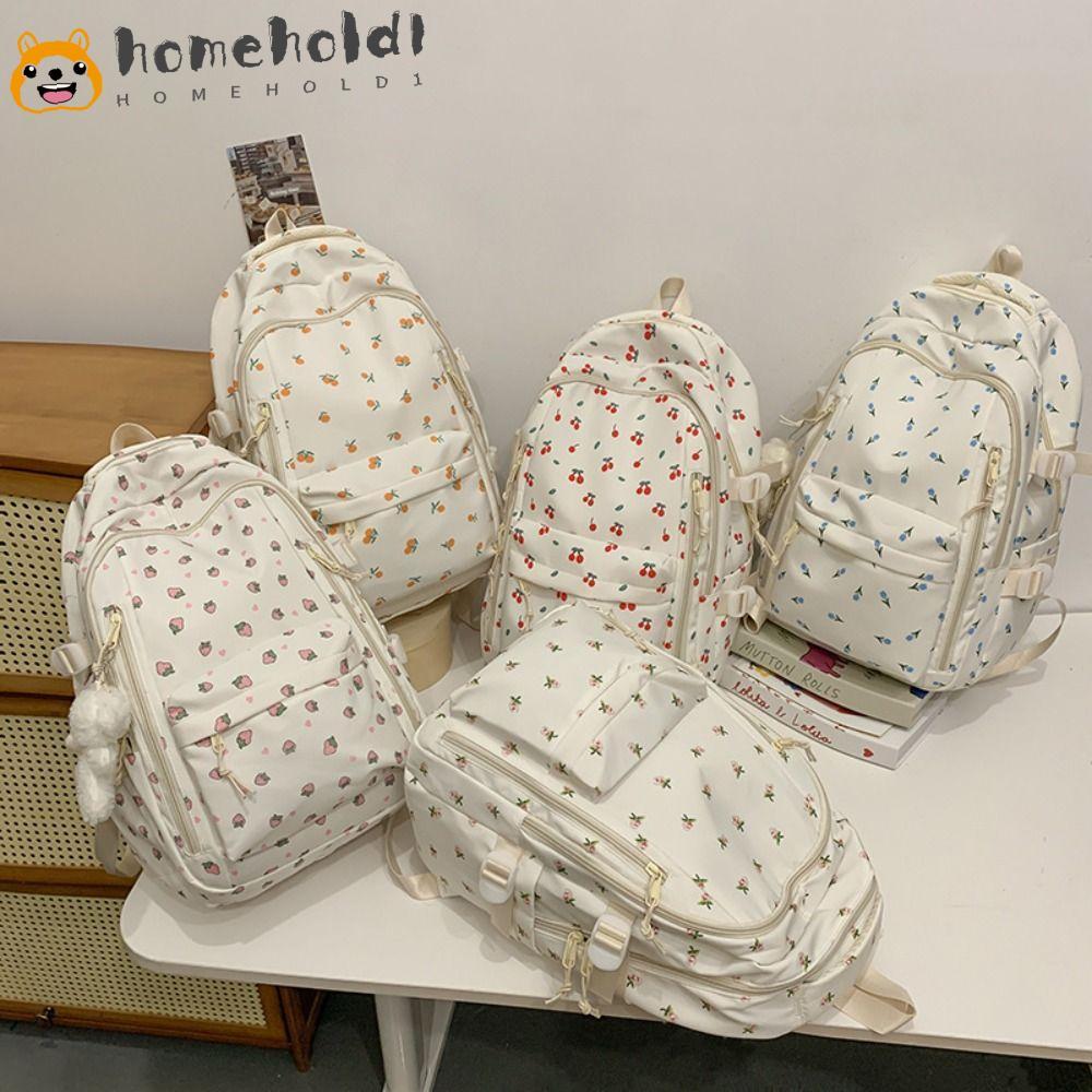 Bolsa Escolar De Estudante HOMEUVOE , Mochila Feminina Com Padrão Floral De Nylon De Viagem Estilo Formal em Oferta na Shopee