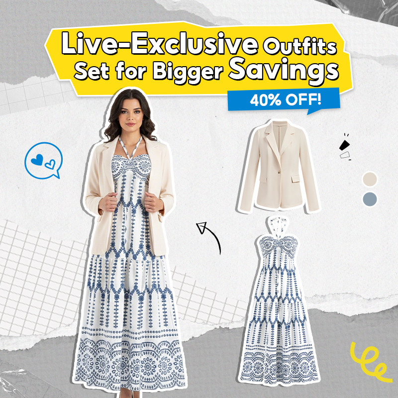 Lovito Live Conjunto Exclusivo -Blazer Elegante + Vestido Boho Geométrico LNL103521 & L124AD052 em Oferta na Shopee