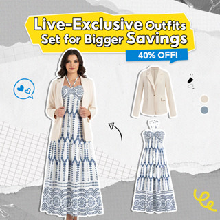 Lovito Live Conjunto Exclusivo -Blazer Elegante + Vestido Boho Geométrico LNL103521 & L124AD052 em Oferta na Shopee