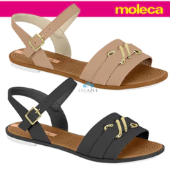Sandália Moleca Feminina Rasteira Fivela Dourada Casual Conforto Original