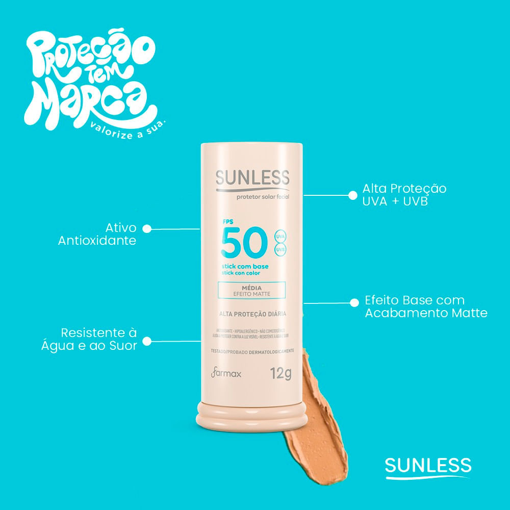 Detalhes do Protetor Solar Facial Sunless Stick Com Base Média 12g