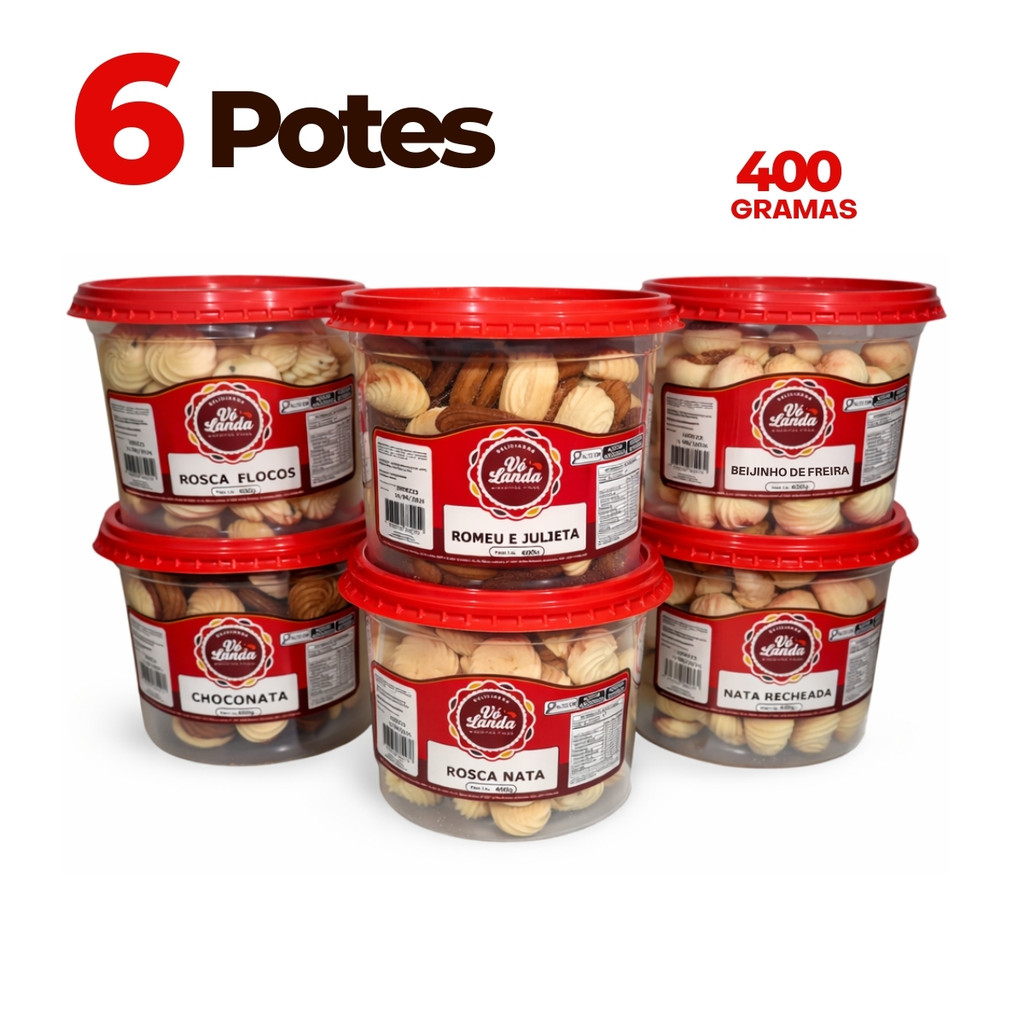 Kit 6 Potes Biscoito Amanteigado Recheado Lembrancinha Atacado Revenda 400g em Oferta na Shopee
