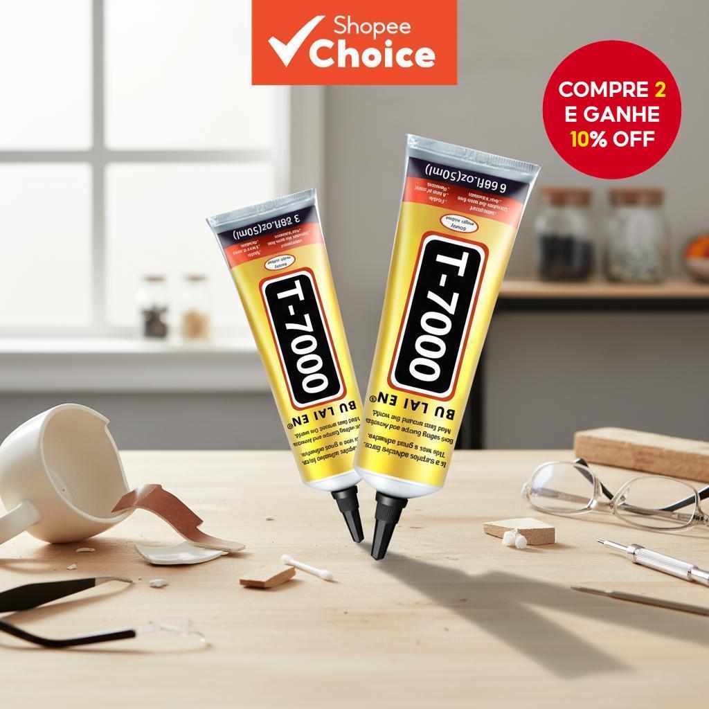 Adesivo de Borracha de Secagem Rápida T-7000 - Cola Preta para Smartphones e Tablets, Ideal para Reparos de LCD