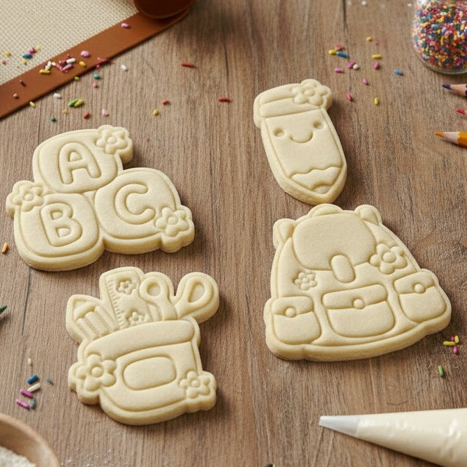 Volta às Aulas/Escolar Kit Cortadores de Biscoito (4 Peças): Mochila, Lápis, ABC e Material Escolar | Molde para Cookies em Oferta na Shopee